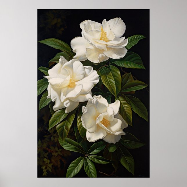 Poster d'impression de l'Art Fleuri Gardenias Blan (Devant)