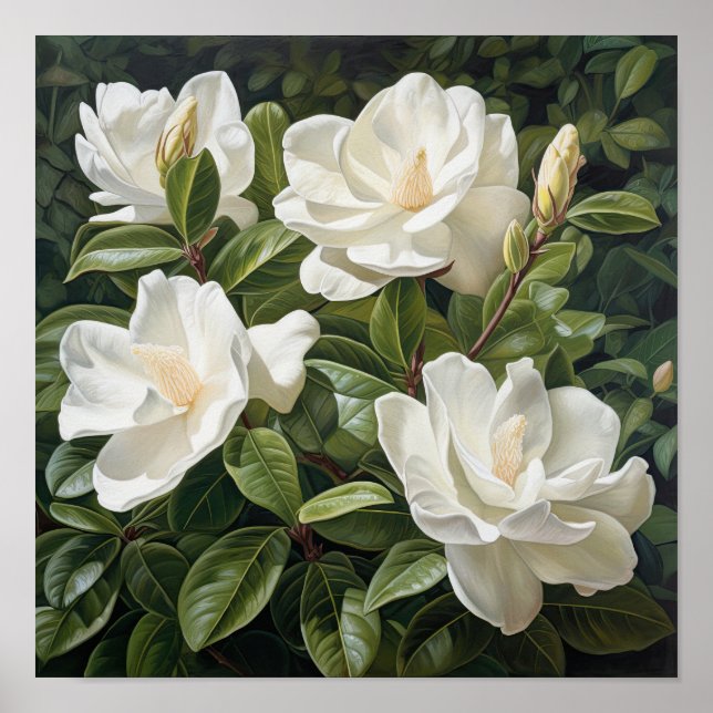 Poster d'impression de l'Art Fleuri Gardenias Blan (Devant)