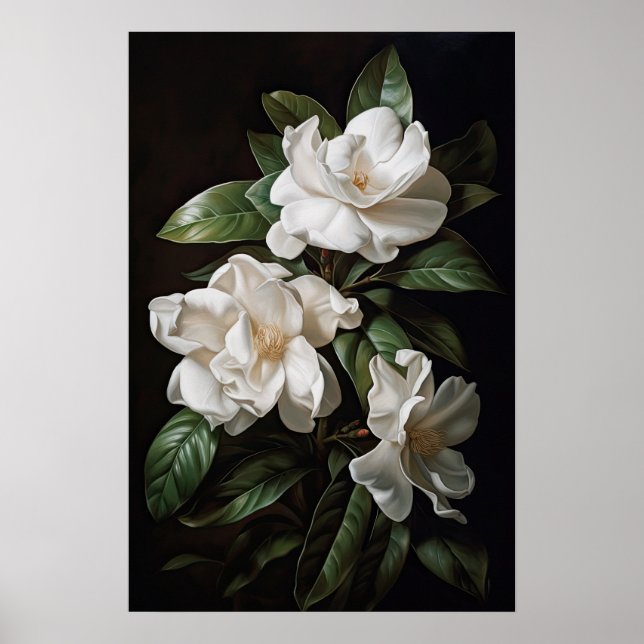 Poster d'impression de l'Art Fleuri Gardenias Blan (Devant)