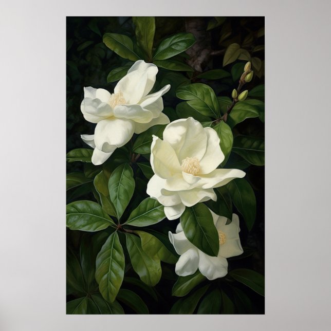 Poster d'impression de l'Art Fleuri Gardenias Blan (Devant)