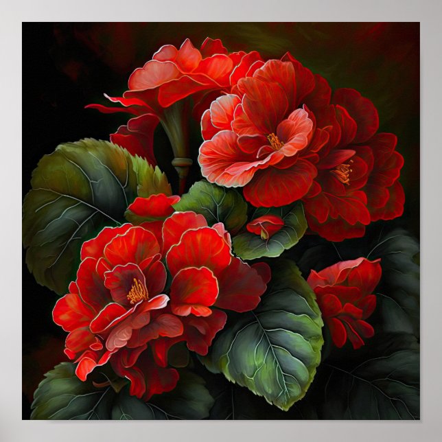 Poster d'impression de l'Art Fleuri Red Begonias (Devant)
