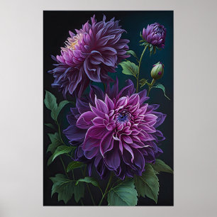 Poster d'impression de l'art floral Dahlias violet
