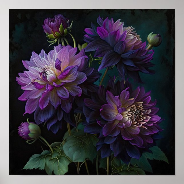 Poster d'impression de l'art floral Dahlias violet (Devant)