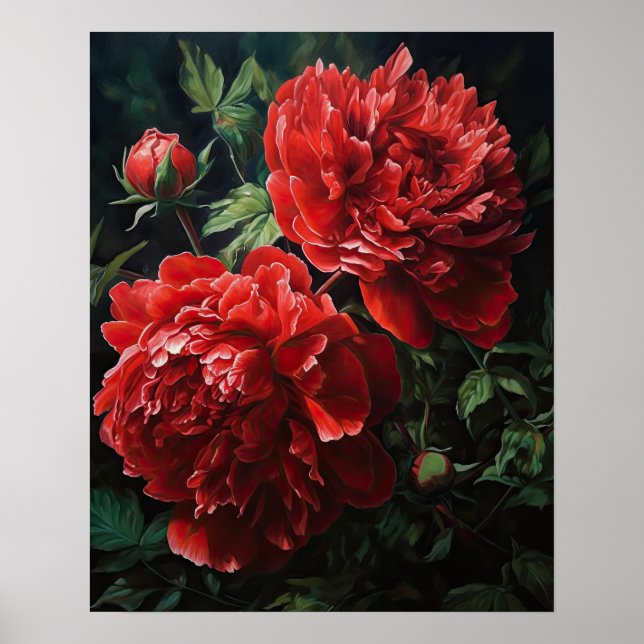 Poster d'impression de l'art Red Peony Flowers (Devant)