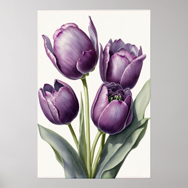 Poster d'impression de papier Tulipes violettes (Devant)