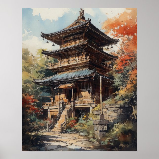 Poster d'impression de Temple Bouddhiste Japonais (Devant)