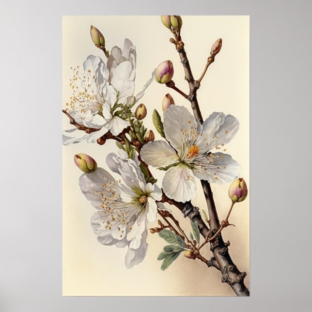 Poster d'impression des fleurs d'amande (Devant)