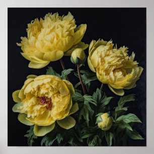 Poster d'impression des peonies jaunes
