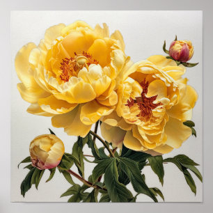 Poster d'impression des peonies jaunes