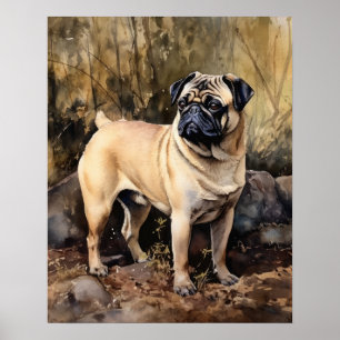 Poster d'impression d'un chien de Carlin mignon
