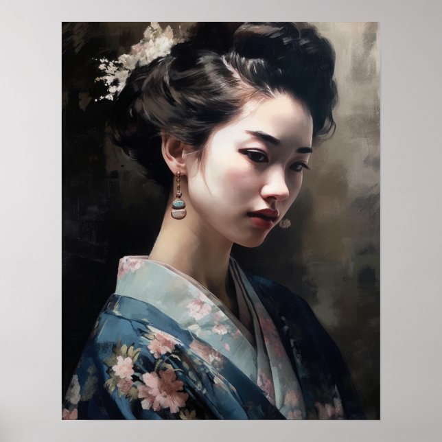 Poster d'impression d'une femme japonaise traditio (Devant)
