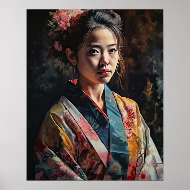 Poster d'impression d'une femme japonaise traditio (Devant)