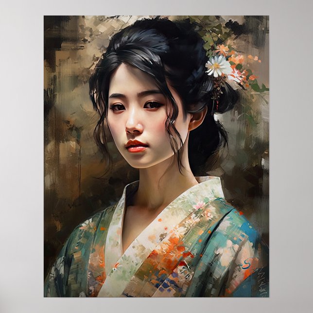 Poster d'impression d'une femme japonaise traditio (Devant)