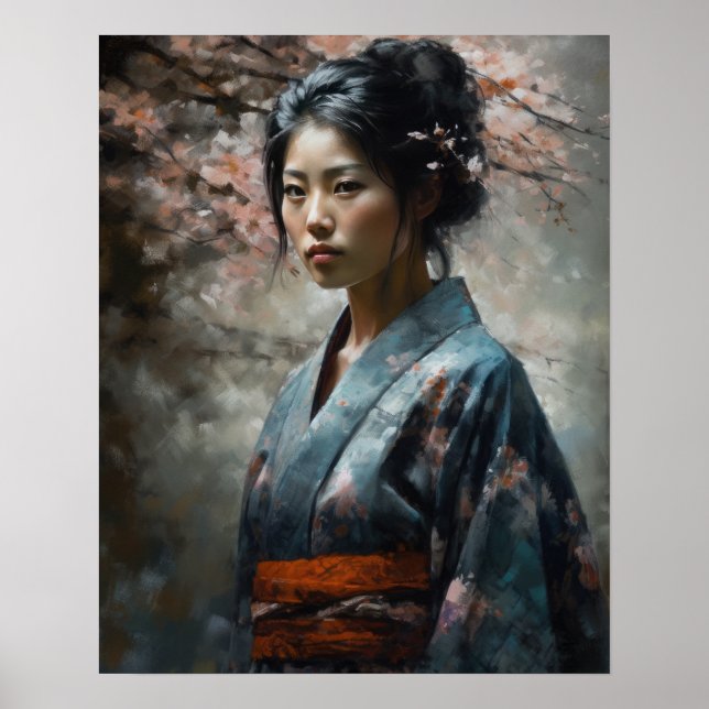 Poster d'impression d'une femme japonaise traditio (Devant)