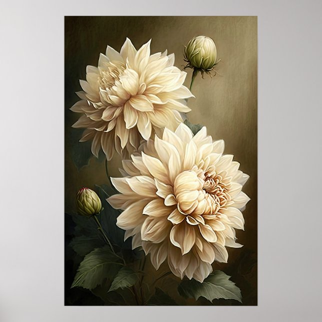 Poster d'impression en blanc Dahlias (Devant)