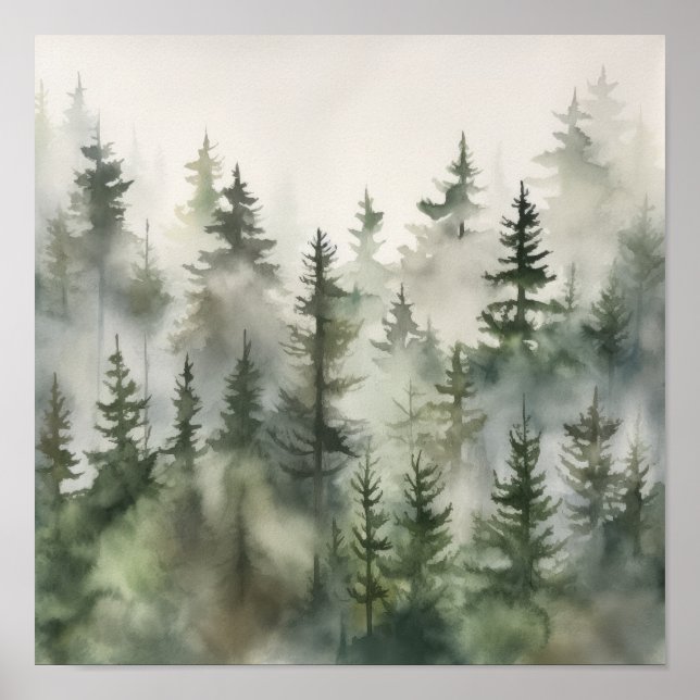 Poster d'impression Foggy Forest Landcape Art (Devant)