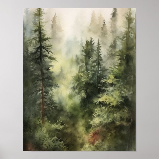 Poster d'impression Foggy Forest Landcape Art (Devant)