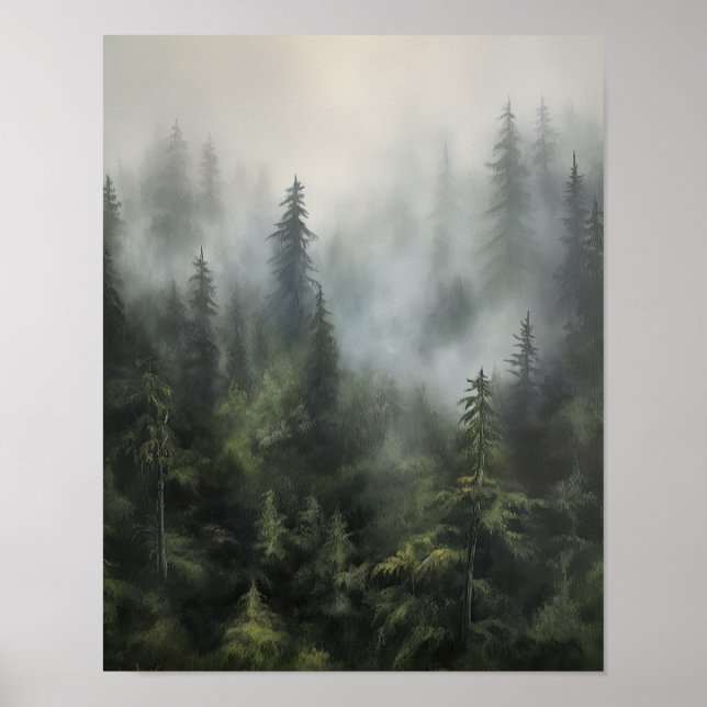 Poster d'impression Foggy Forest Landcape Art (Devant)