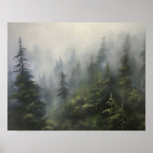 Poster d'impression Foggy Forest Landcape Art