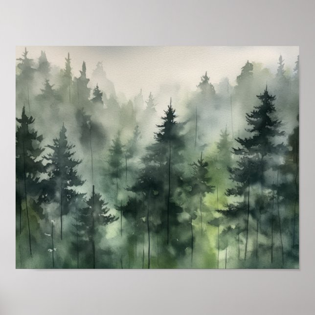 Poster d'impression Foggy Forest Landcape Art (Devant)