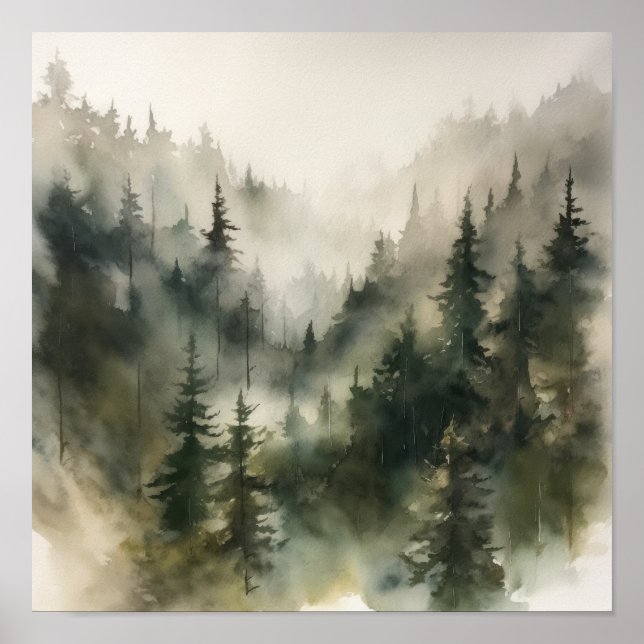 Poster d'impression Foggy Forest Landcape Art (Devant)