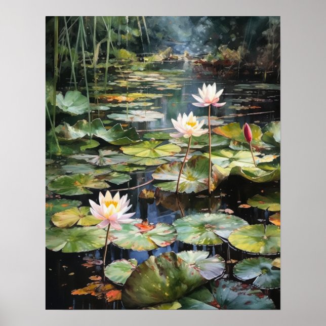 Poster d'impression japonaise Lotus Flower Pond Ar (Devant)