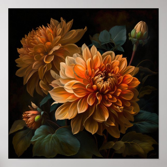 Poster d'impression Orange Dahlias (Devant)
