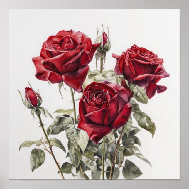 Poster d'impression Red Roses Flower Art (Devant)
