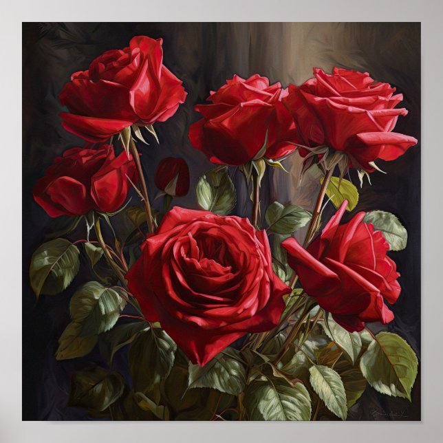 Poster d'impression Red Roses Flower Art (Devant)