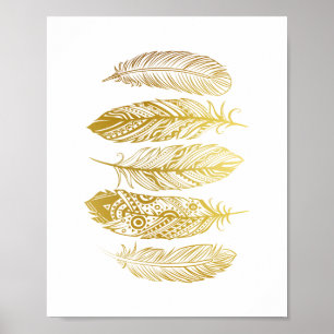 Poster d'impression Tribal de Faux Gold Feathers