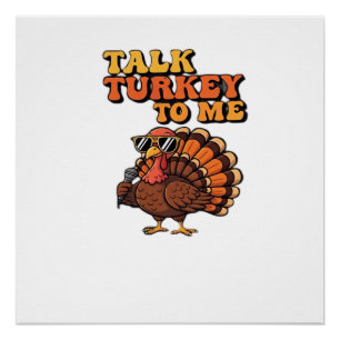 Poster Dinde drôle de Thanksgiving Rétro 70s Parle Dinde