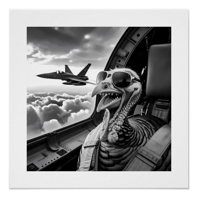 Poster Dinde drôle selfie noir et blanc (Devant)