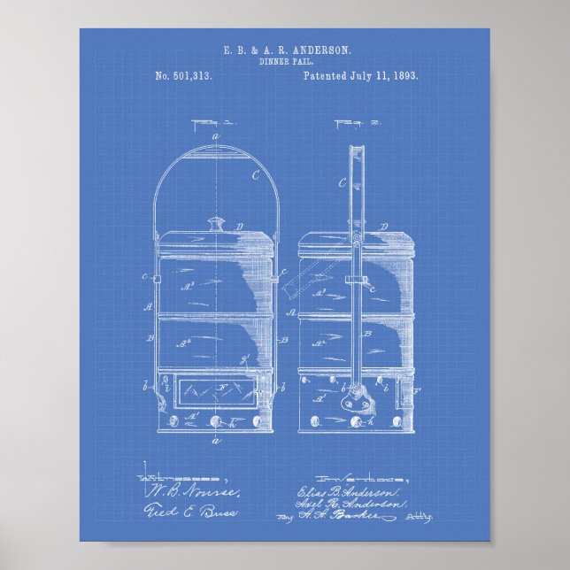 Poster Dinner Pail 1893 Patent Art Blueprint (Devant)