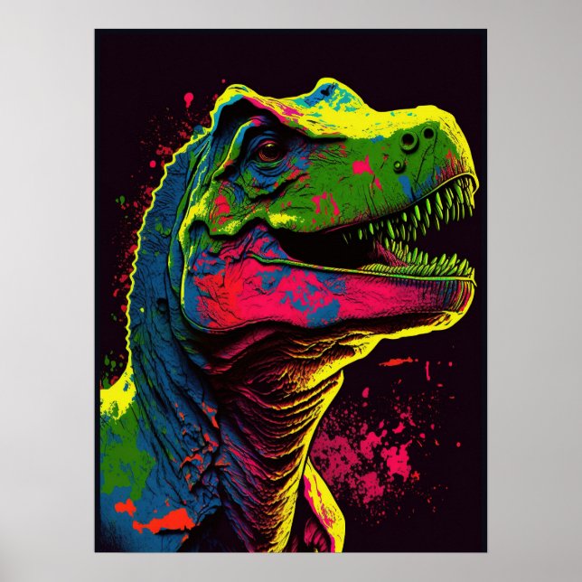 Poster Dinosaur Blue T Rex rose et vert pour enfan (Devant)
