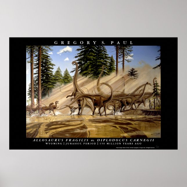 Poster Dinosaur Diplodocus Allosaurus Greg Paul (Devant)