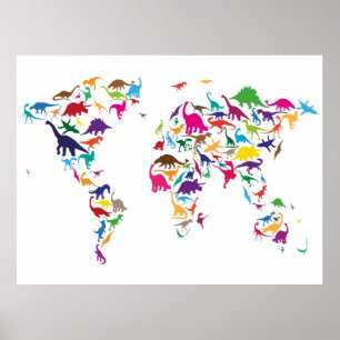 Poster Dinosaur Map of the World Map