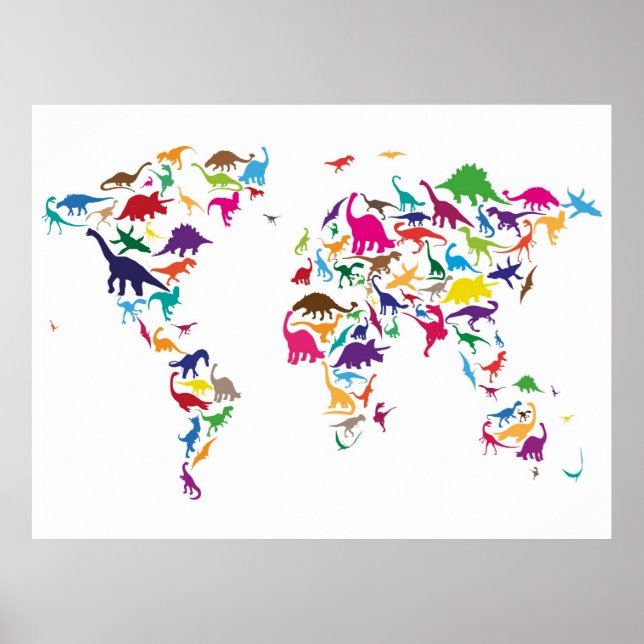 Poster Dinosaur Map of the World Map (Devant)