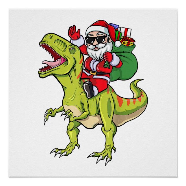Poster Dinosaur Noël Père Noël Chemise T-Rex Garçons Ki (Devant)
