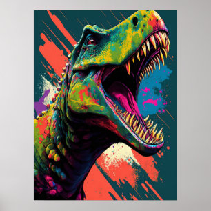 Poster Dinosaur T Rex Blue Green Jurassic