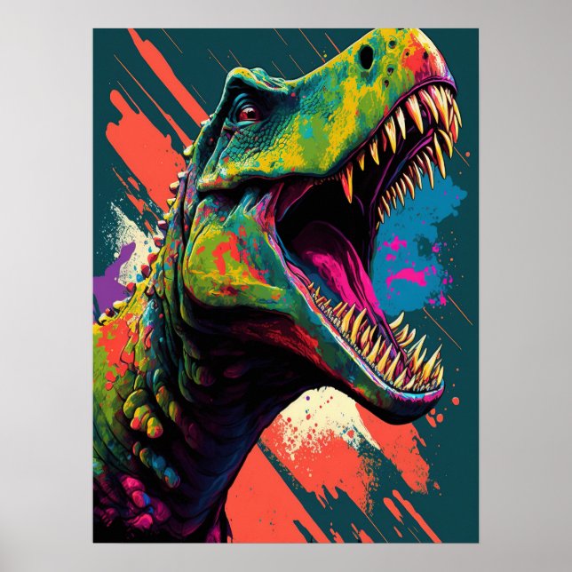 Poster Dinosaur T Rex Blue Green Jurassic (Devant)
