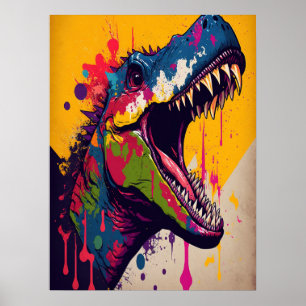 Poster Dinosaur T Rex Blue Yellow Jurassic