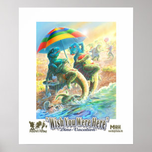 Poster Dinosaur Vacances Souhaite Que Vous Étiez Ici
