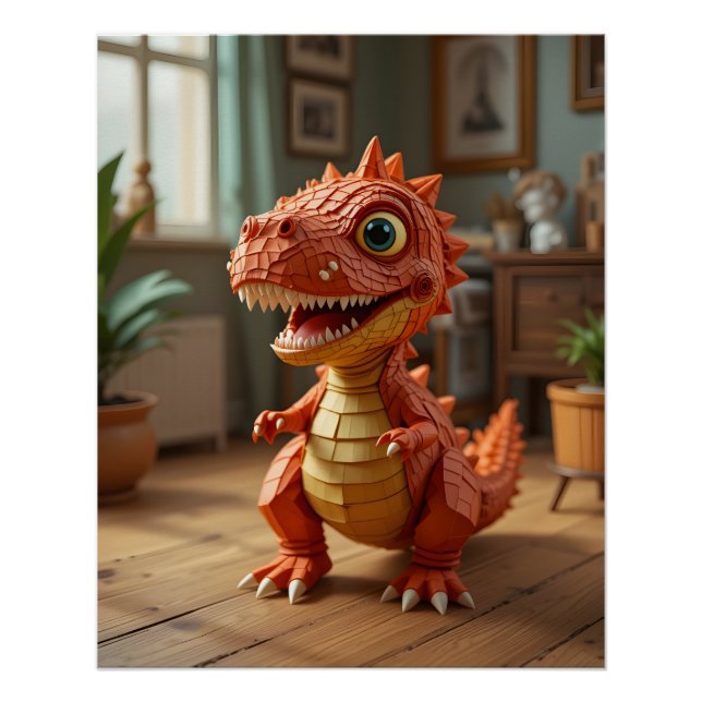 Poster Dinosaure bébé joueuse (Devant)