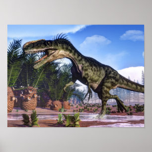 Poster Dinosaure de monolophosaurus - rendu 3D
