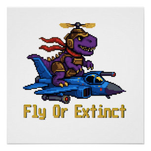 Poster Dinosaure en pixel art, pilote de chasseur, vol ou