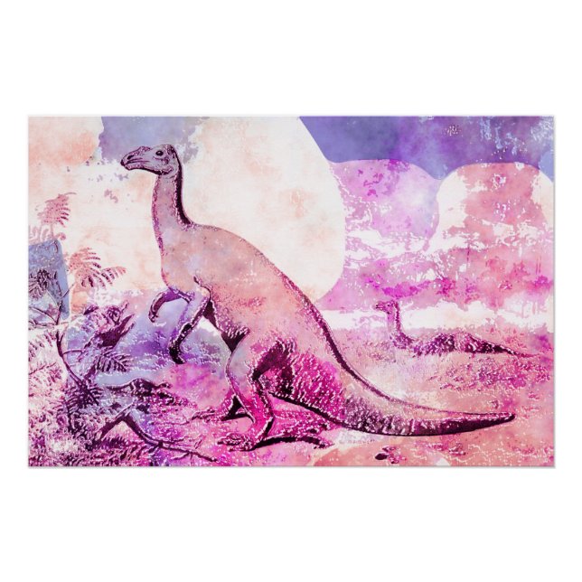 Poster Dinosaure iguanadon aquarelle vintage (Devant)