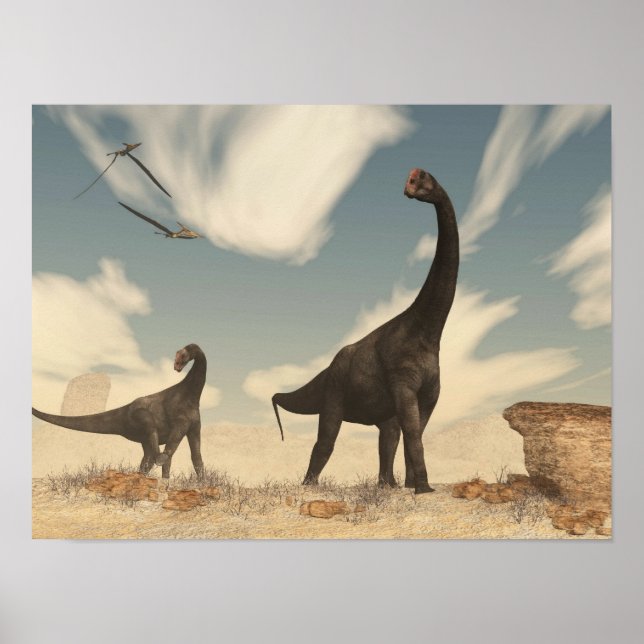 Poster dinosaures de Brontomerus dans le désert - rendu 3 (Devant)