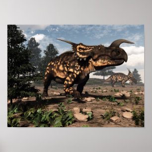 Poster dinosaures Einiosaurus dans le désert - rendu 3D