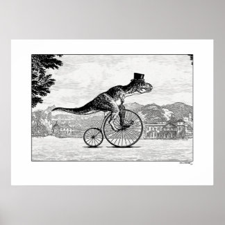Poster Dinosaures sur bicyclettes - T-Rex
