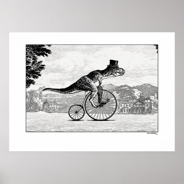 Poster Dinosaures sur bicyclettes - T-Rex (Devant)